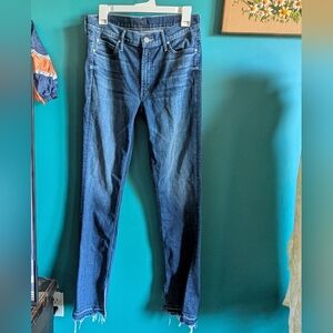 Mother The Rascal Slit Undone Hem Size 30 Jeans High Rise Dark Wash